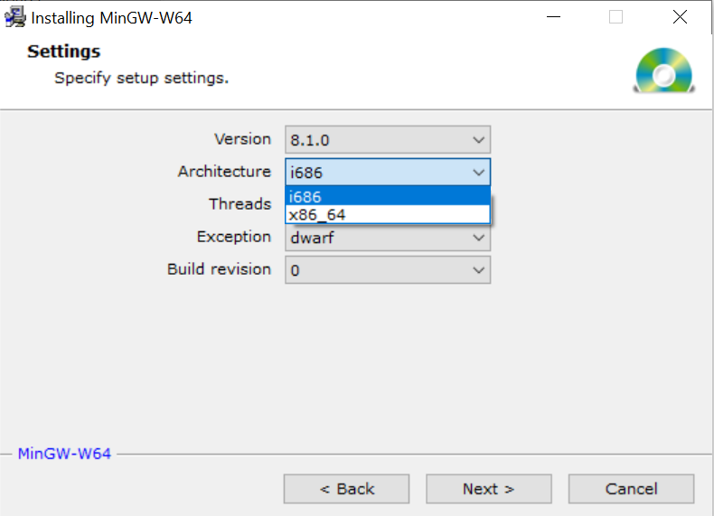 MinGW x86_64 v i686 setting